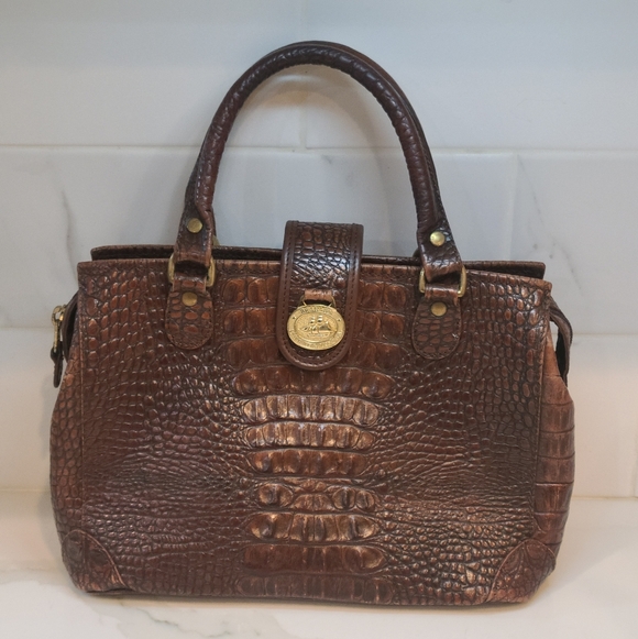 Brahmin Rich Brown Crocodile-Embossed Satchel